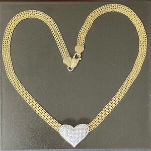 Vintage 18K Gold over 925 Sterling Silver Diamond Heart Mesh Necklace